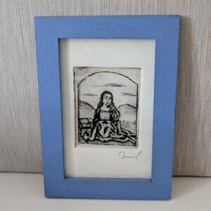 Intaglio Print Framed - Handcrafted - Artwork -Signed -Reading Her Book of Hours